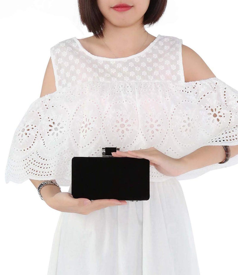Selighting Elegant Velvet Clutch Evening Bags for Women Formal Wedding Party Clutch Purse Prom Cocktail Handbags Black - Image 3